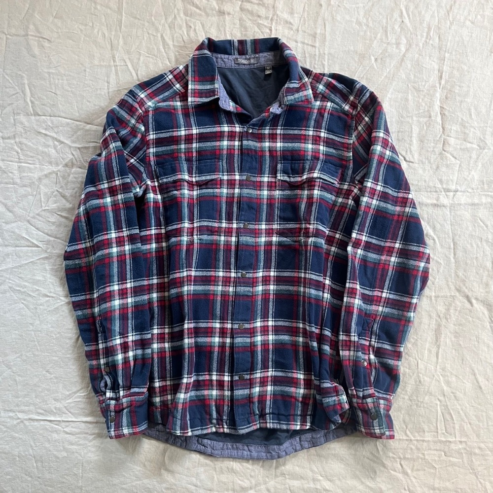 Toad & Co Flannel Mojac Overshirt Shacket Mens M Blue Plaid Organic Cotton Lined